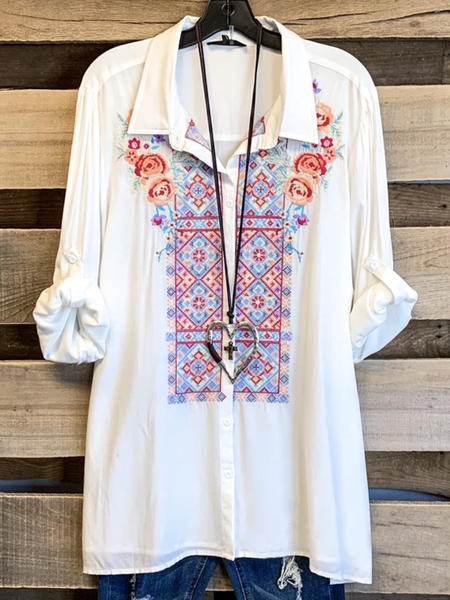 Top Floreale, Bianco, Tops