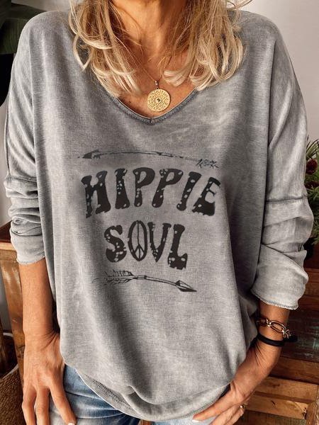

Gray Casual Cotton-Blend V Neck Floral-Print Tops, Long sleeve tops