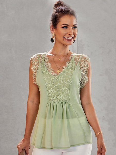 

Top Floreale Casuale Tesoro senza maniche, Verde, Blouses & Shirts