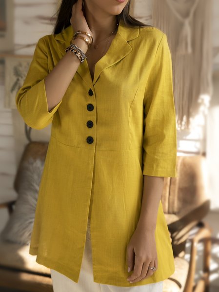 

Yellow 3/4 Sleeve Linen Shift Blouse, Blouses & Shirts