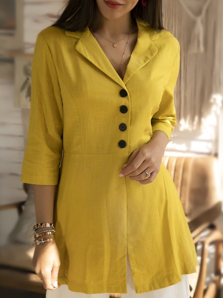 

Yellow 3/4 Sleeve Linen Shift Blouse, Shirts & Blouses