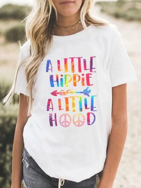 

Top Vintage a Maniche Corte muticolor Lettera Stampato taglia grande Casuale, Bianco, T-Shirts