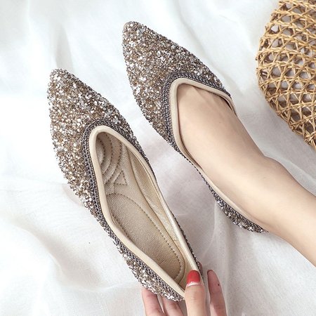 

Rhinestone Pointed Toe Elegant Flats, Pink, Flats