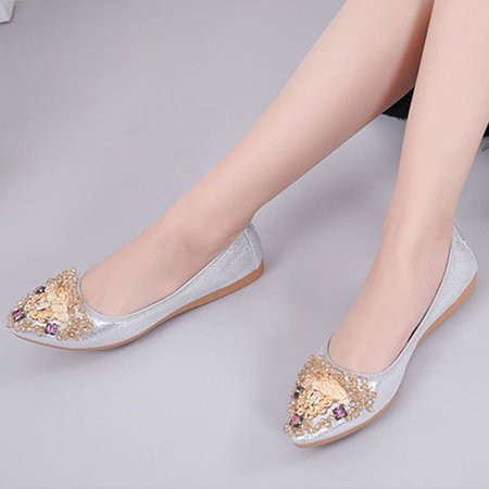 

Pointed Toe Rhinestone Elegant Flats, Silver, Flats