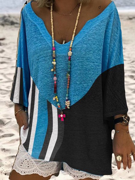 

Color-Block Casual T-Shirt & Blouse, Blue, Tops