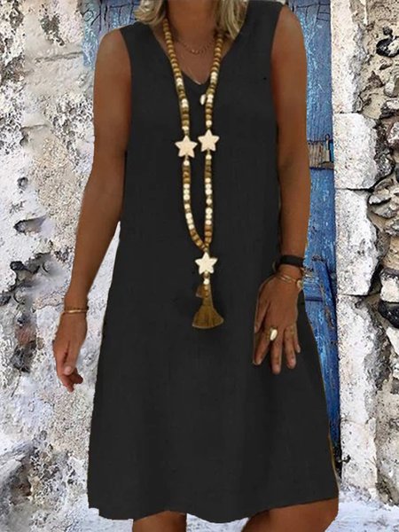 

Casual Plain V-neck Sleeveless Dress, Black, Basic Dresses