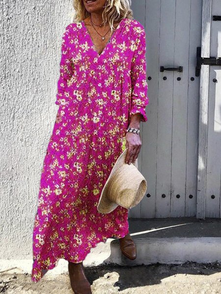 

Misto Cotone Gonna Casuale, Rosa rosso, Maxi Dresses