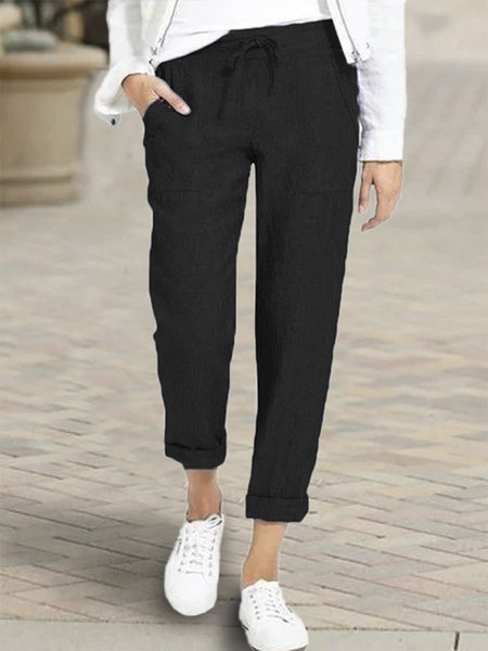 

Solid Cotton Pants, Black, Pants