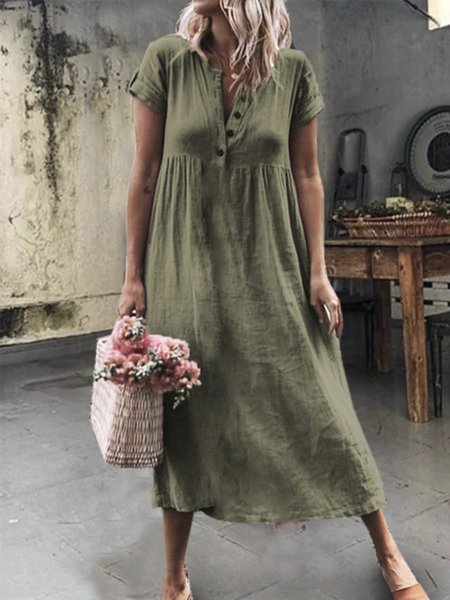 

Women Casual Short Sleeve Solid Maxi Knitting Dress Plus Size Summer Knitting Dress, Army green, Maxi Dress