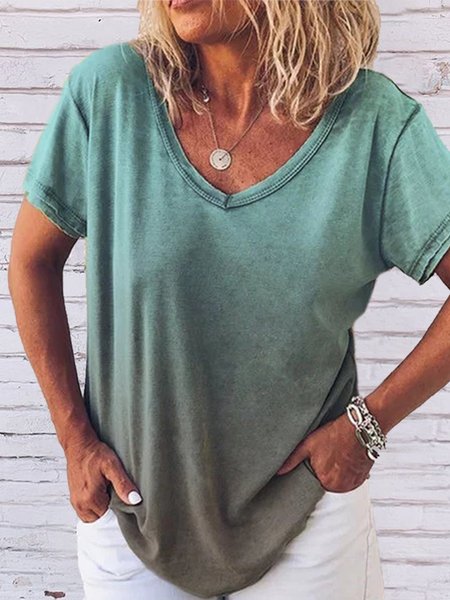 

Women Gradient Color Crew Neck T-Shirts, Sky blue, T-Shirts