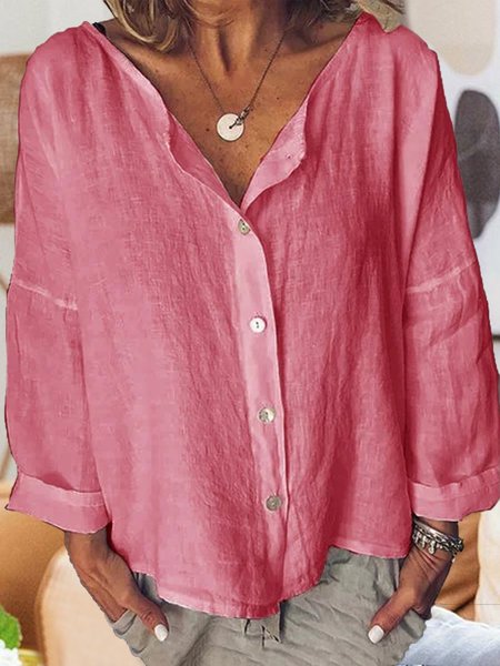 

Long Sleeve Solid T-shirt Plus Size Blouse, Pink, Blouses