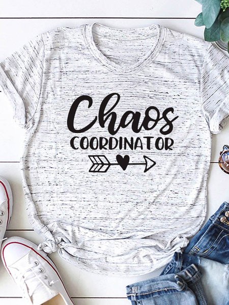 

Top a Girocollo Casuale di Cotone, Bianco-grigio, T-Shirts