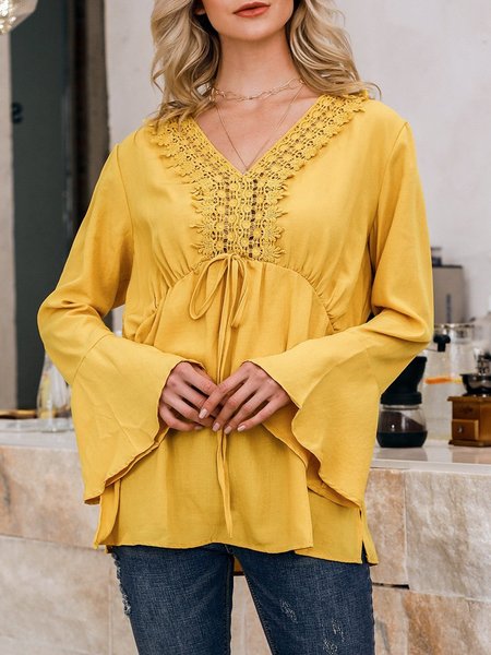

Camicetta con Scollo a V, Giallo, Blouses & Shirts