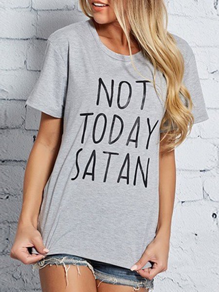 

Vintage Short Sleeve Letter Printed Plus Size Casual T-shirt, Gray, Blouses