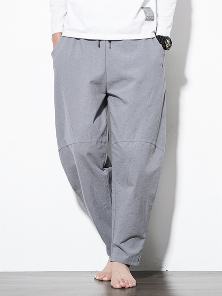 

Men's Casual Baggy Cotton Harem Pants, Silver, Men's pants