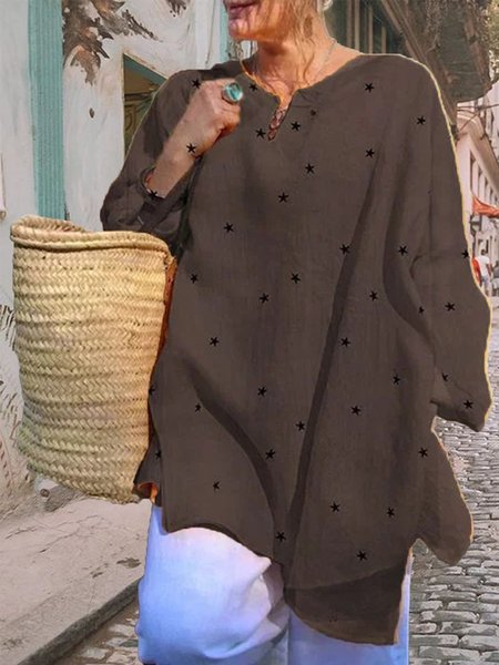 

Camicetta Casuale Stampata Maniche Lunghe taglia grande Scollo a V, Caffè, Blouses & Shirts