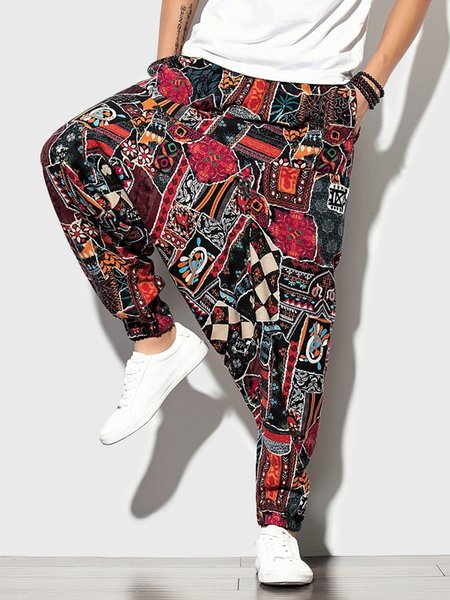 

Men's ethnic print casual pants, Flower, Men's pants