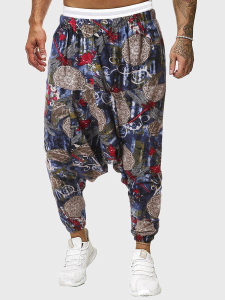 

Men's Chinese style cotton and linen casual pants, Purplish blue, Men's pants