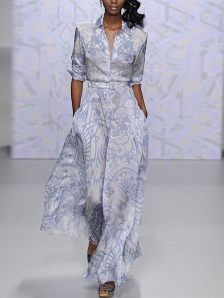 

Printed Graphic A-Line Holiday Maxi Dress, Light blue, Maxi Dresses