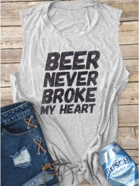 

Letter Cotton-Blend Casual Crew Neck Shirts & Tops, Light gray, Tops