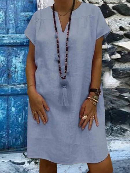 

Casuale Solido Scollo a V taglia grande Gonna, Blu, Dresses