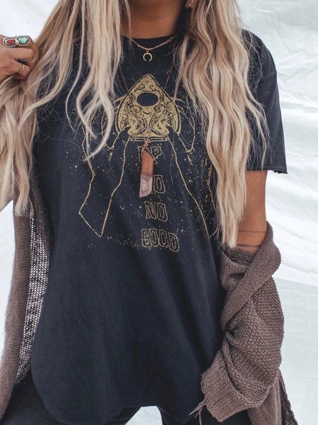 

T-Shirt Casuale a Girocollo, Nero, Tops