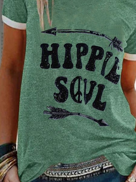Green Short Sleeve Patchwork T-shirt, Tops
