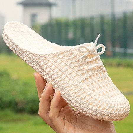 

Hollow-Out Pvc Flat Heel Slippers, White, Shoes
