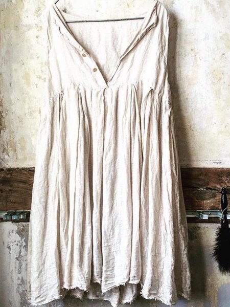 

Abito taglia grande Girocollo Tinta unita senza maniche Casuale Vintage, Bianco, Casual Dresses