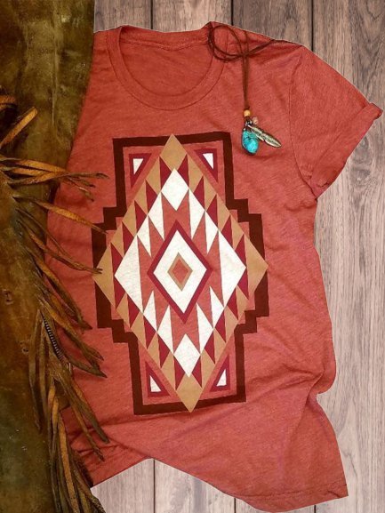 

Top Vintage a Maniche Corte Bohemian, Rosso mattone, T-Shirts