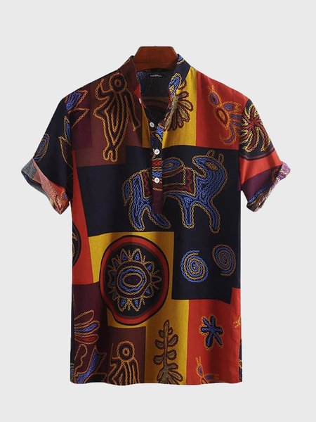 

Men's short sleeve beach print shirt, Yellow, Men's basic shirt