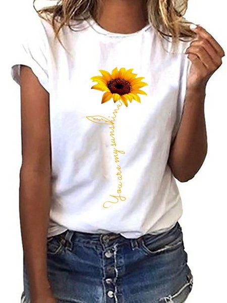 

Sunflower Printed Loose Casual T-shirt, White, T-Shirts