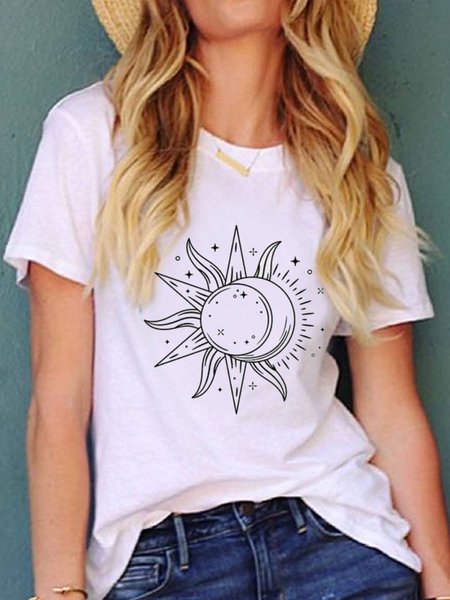 

Cotton-Blend Geometric Short Sleeve T-shirt & Top, White, T-shirts