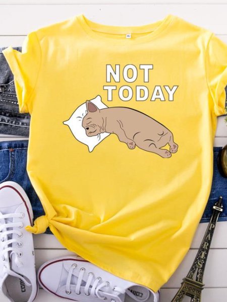 

T-Shirt a Girocollo Casuale Stampato, Giallo, T-Shirts