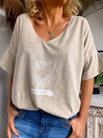 

Top Casuale con Scollo a V, Beige, T-Shirts