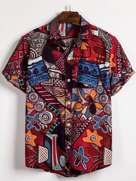 

Men's Casual Cotton Tribal Shirts, As picture, Men's Floral shirt