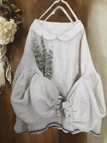 

Vintage Plain Plus Size Long Sleeve Casual Tops, Light gray, Tops
