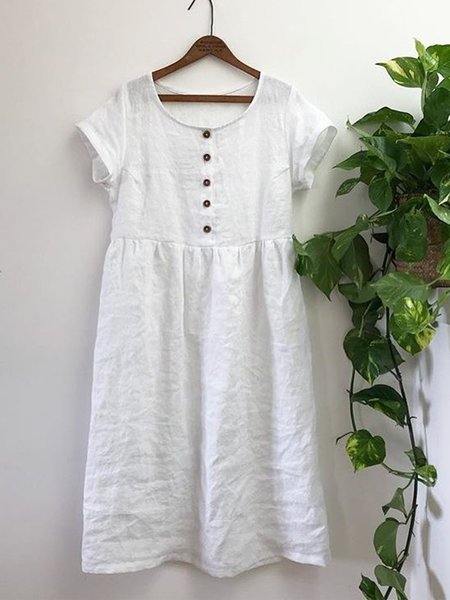 

Abito Casuale Vintage Tinta unita taglia grande a Maniche Corte, Bianco, Dresses