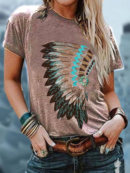 Short Sleeve Women Casual Printed T-Shirts, Red gray, T-Shirts