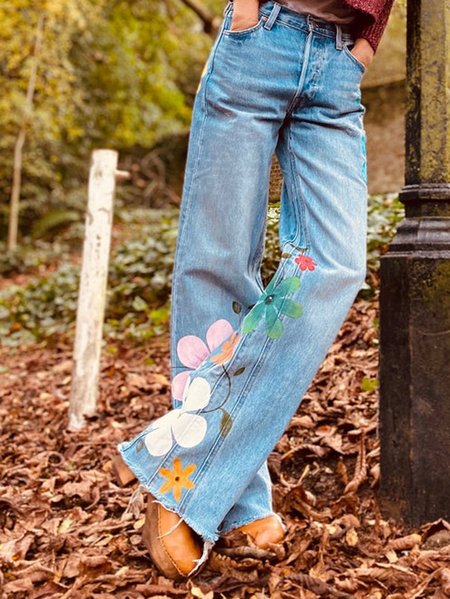 Blue Casual Floral Pants, Pants
