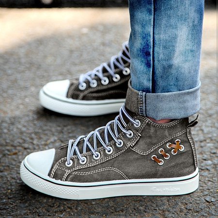 

Unisex High Top Canvas Sneakers Denim Shoes, Gray, Sneakers