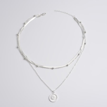 

JFN Simple Multi-layered Lotus Pendant Necklace, Silver, Necklaces