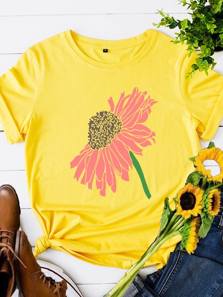 

T-Shirt Casuale Stampato, Giallo, Tops