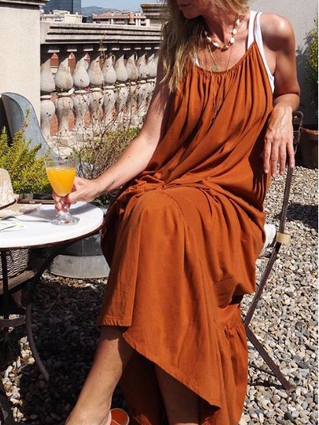 

Abito Bohemian di Cotone, Rosso-arancio, Maxi Dresses