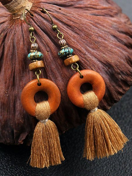 

Tassel Wood Women Earrings, Khaki, Earrings