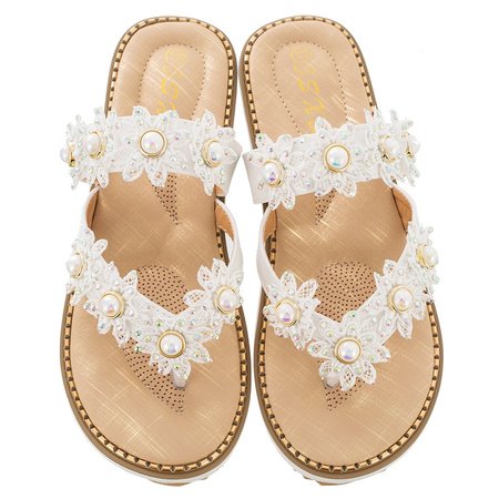 

The beach gorgeous water diamond flowers flat bottom sandals, White, Shoes