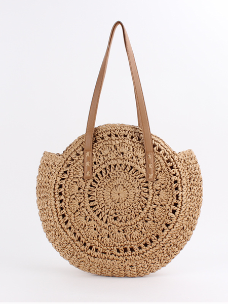 

Women's Beach Bag Round Straw Crochet Shoulder Summer Bag, Coffee, Bags