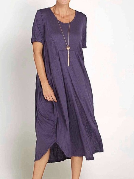 

Purple Casual Crew Neck Linen Shift Dresses, Dresses