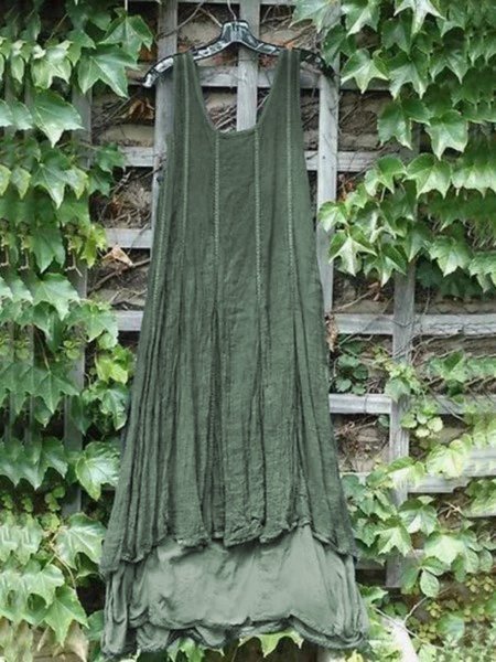 

zolucky Casual Sleeveless Round Neck Plus Size Dress, Green, Casual Dresses