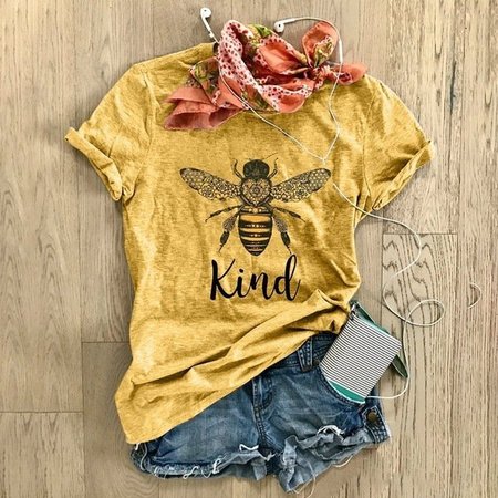 

Women Fashion Plus Size Casual Short Sleeve Animal Printed Tops, Yellow, T-Shirts